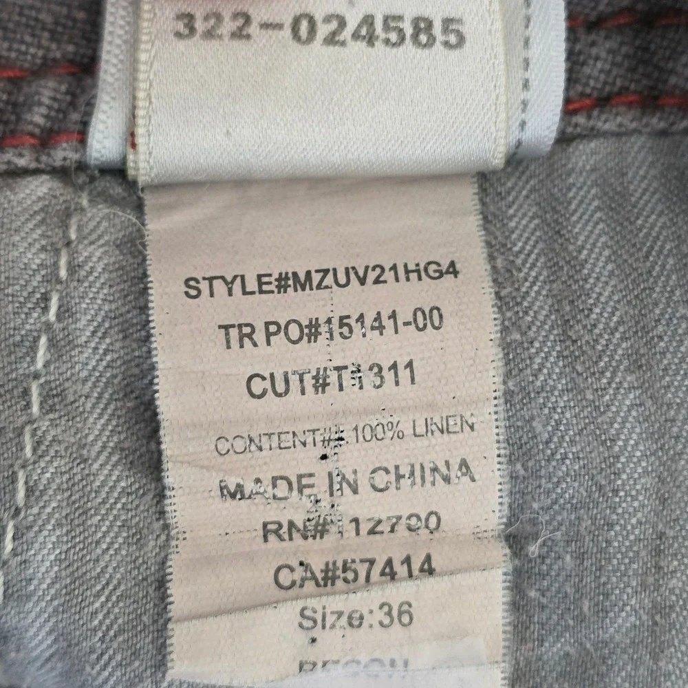 True Religion Vintage 100% Linen Cargo Shorts Mens 36 Charcoal Gray Utility Good